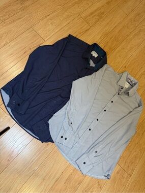 Construct Mens Dress Shirt Bundle Lot 2 Medium Slim Fit Button Front Pattern